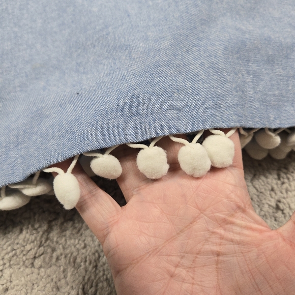 Jessica Howard Dress 10 Linen Shift Light Blue Pom Trim Mini Sleeveless Beachy - Picture 3 of 12